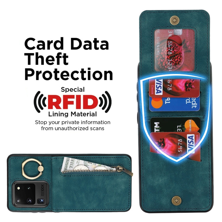 For Samsung Galaxy S20 Ultra Retro Ring and Zipper RFID Card Slot Phone Case