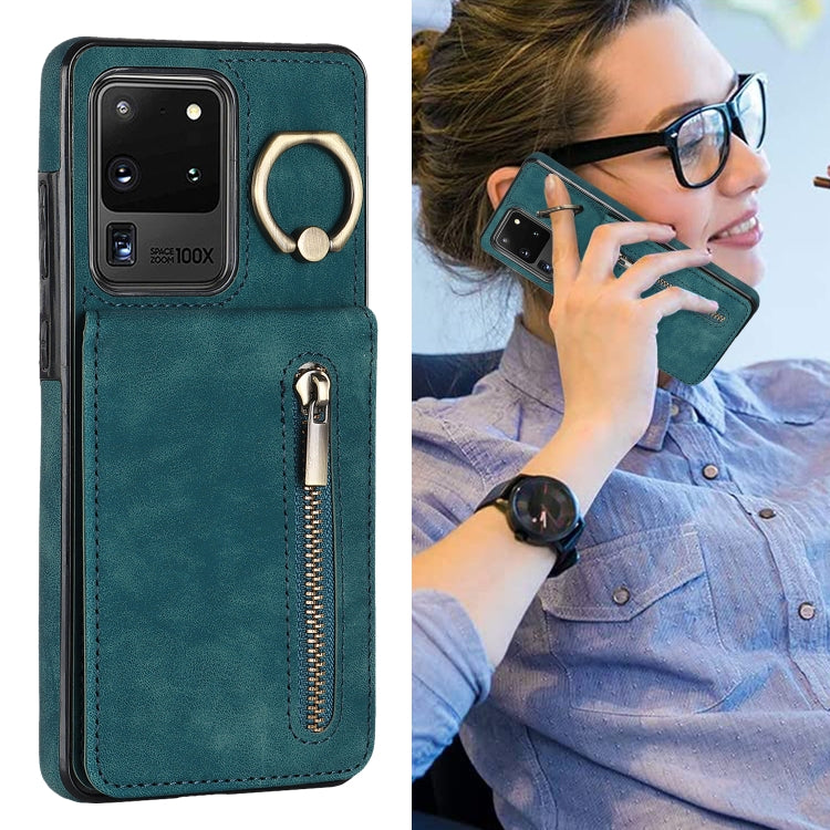 For Samsung Galaxy S20 Ultra Retro Ring and Zipper RFID Card Slot Phone Case