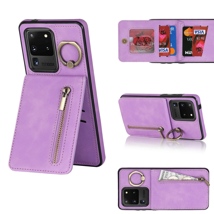 For Samsung Galaxy S20 Ultra Retro Ring and Zipper RFID Card Slot Phone Case