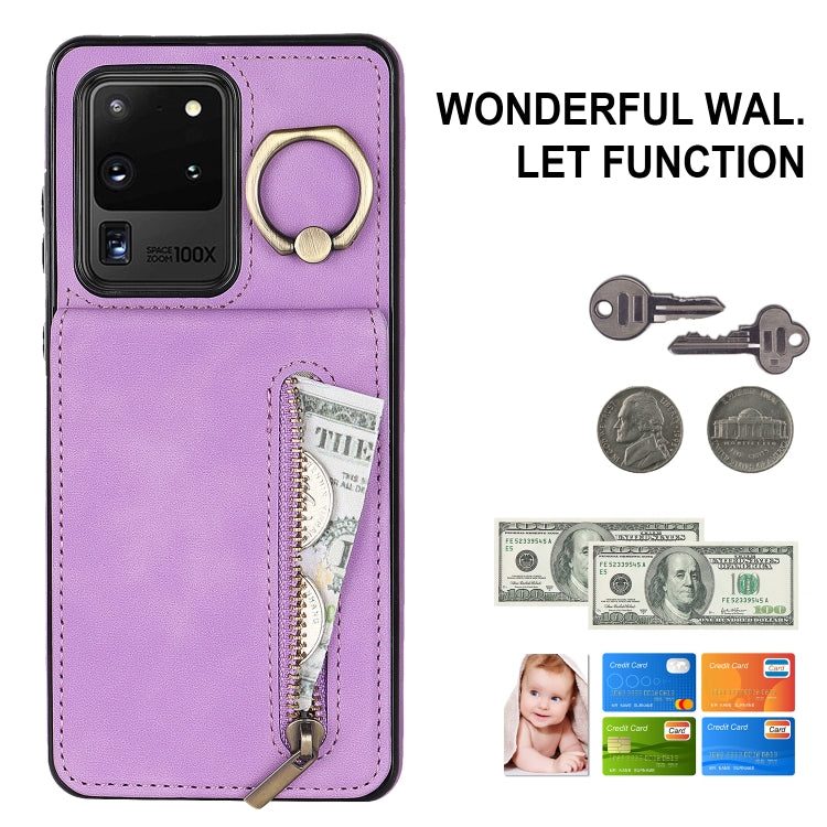For Samsung Galaxy S20 Ultra Retro Ring and Zipper RFID Card Slot Phone Case