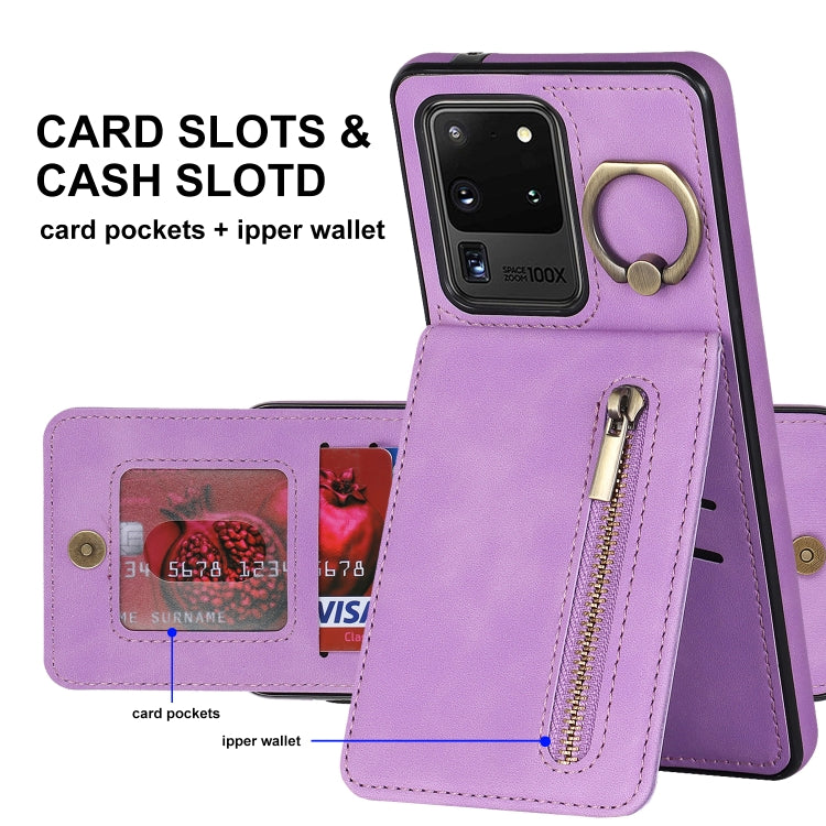 For Samsung Galaxy S20 Ultra Retro Ring and Zipper RFID Card Slot Phone Case