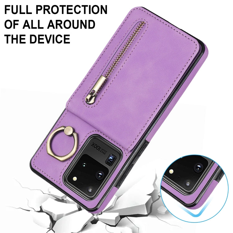 For Samsung Galaxy S20 Ultra Retro Ring and Zipper RFID Card Slot Phone Case