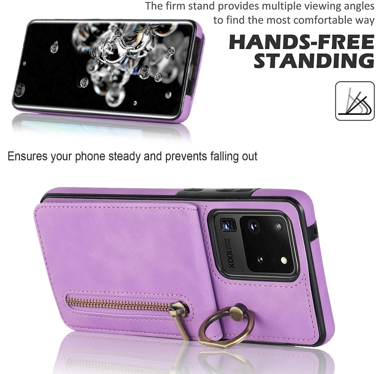 For Samsung Galaxy S20 Ultra Retro Ring and Zipper RFID Card Slot Phone Case