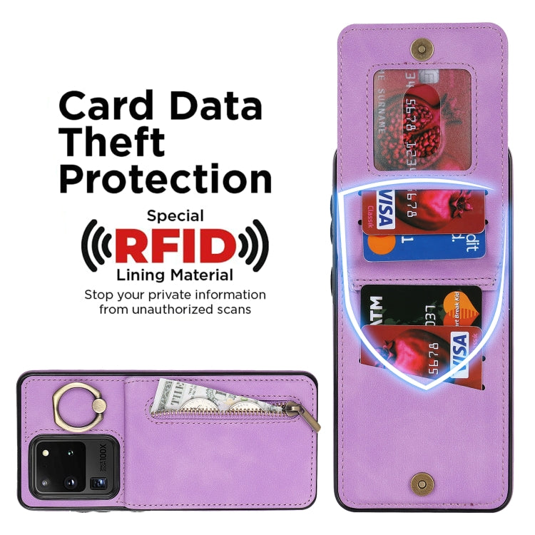 For Samsung Galaxy S20 Ultra Retro Ring and Zipper RFID Card Slot Phone Case