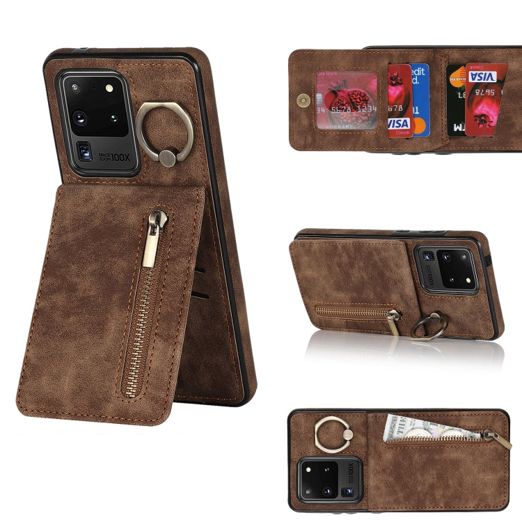 For Samsung Galaxy S20 Ultra Retro Ring and Zipper RFID Card Slot Phone Case