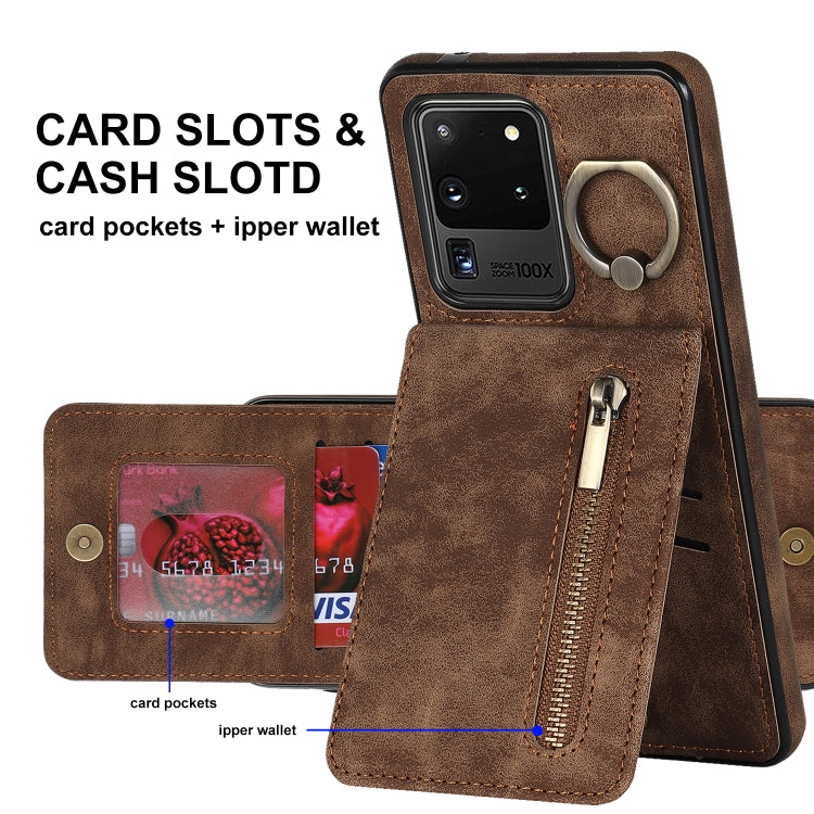 For Samsung Galaxy S20 Ultra Retro Ring and Zipper RFID Card Slot Phone Case