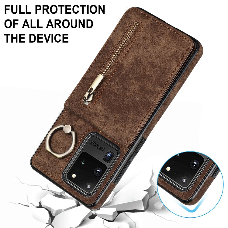 For Samsung Galaxy S20 Ultra Retro Ring and Zipper RFID Card Slot Phone Case