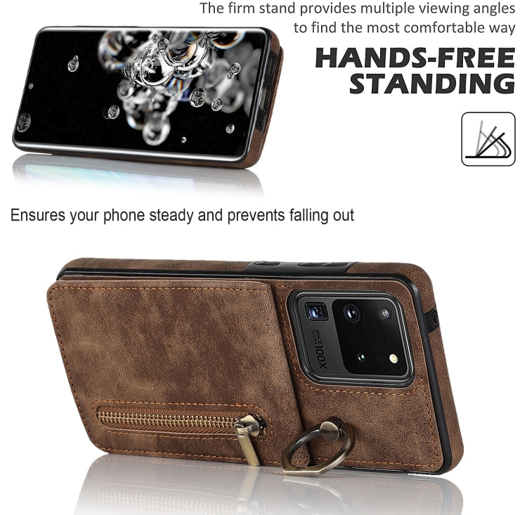 For Samsung Galaxy S20 Ultra Retro Ring and Zipper RFID Card Slot Phone Case