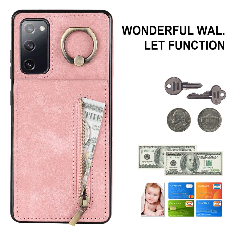 For Samsung Galaxy S20 FE Retro Ring and Zipper RFID Card Slot Phone Case