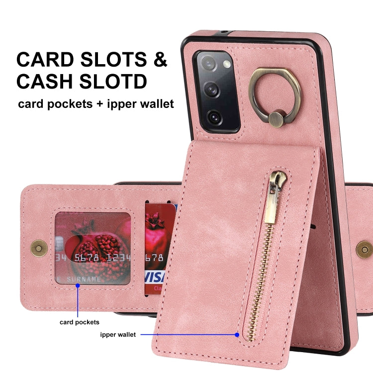 For Samsung Galaxy S20 FE Retro Ring and Zipper RFID Card Slot Phone Case