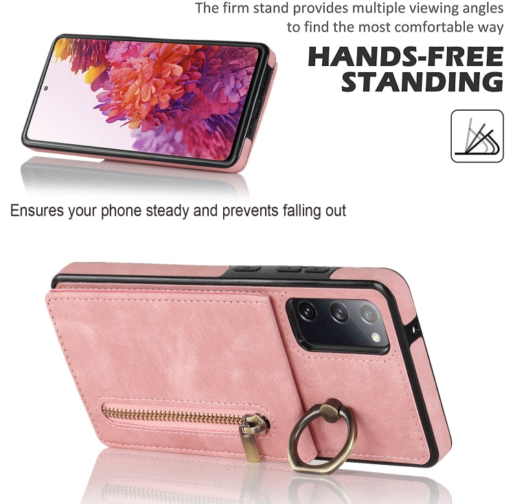 For Samsung Galaxy S20 FE Retro Ring and Zipper RFID Card Slot Phone Case