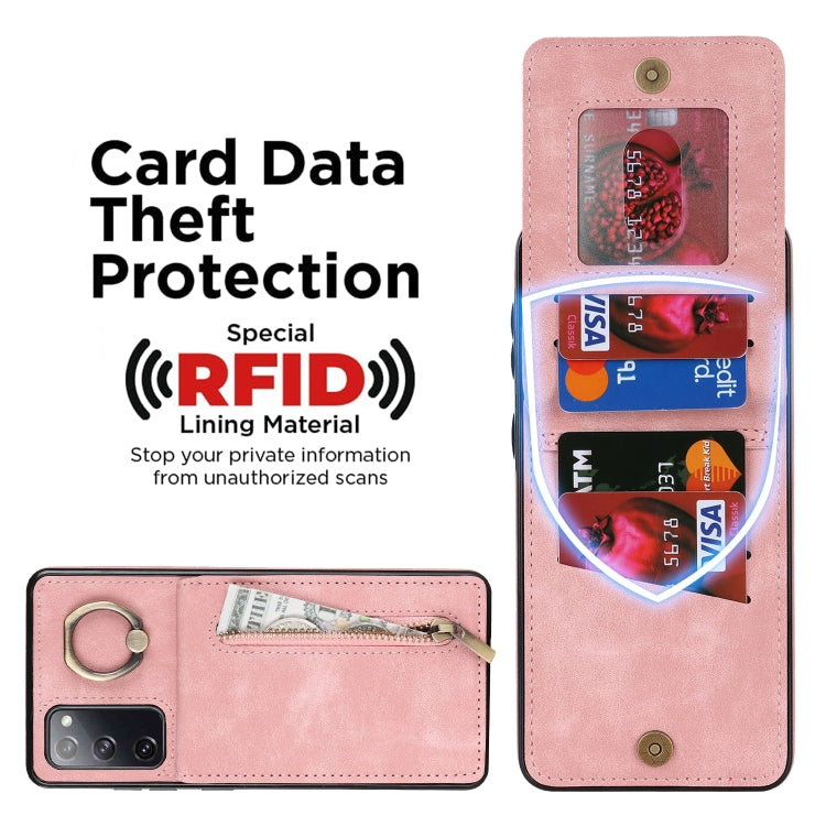 For Samsung Galaxy S20 FE Retro Ring and Zipper RFID Card Slot Phone Case