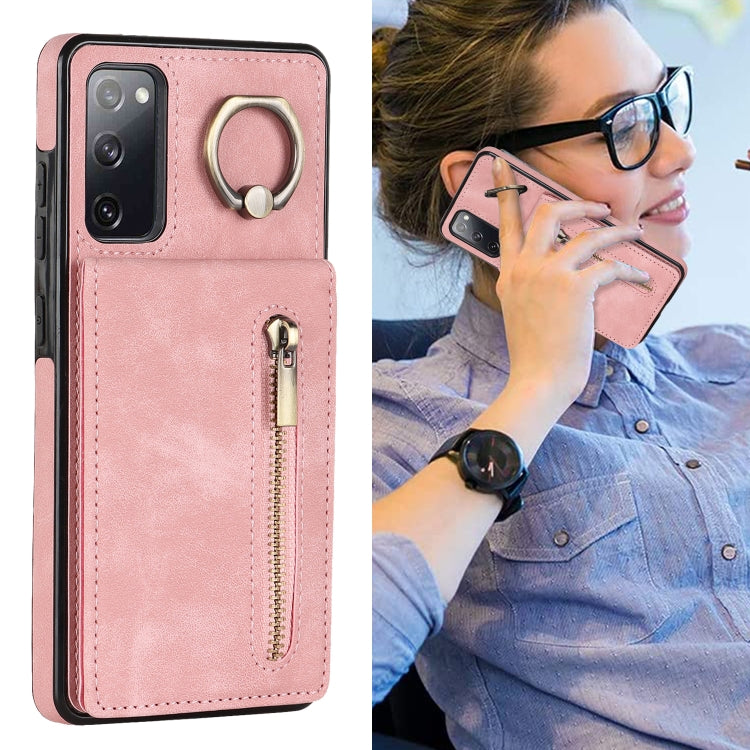 For Samsung Galaxy S20 FE Retro Ring and Zipper RFID Card Slot Phone Case