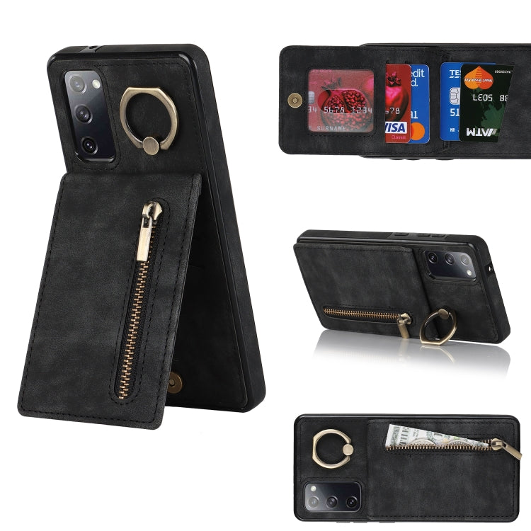 For Samsung Galaxy S20 FE Retro Ring and Zipper RFID Card Slot Phone Case