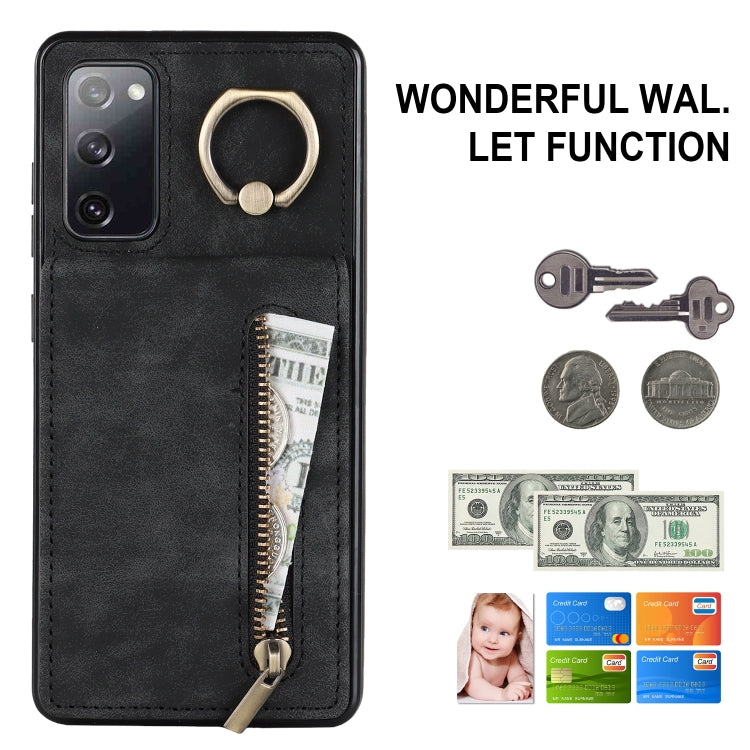 For Samsung Galaxy S20 FE Retro Ring and Zipper RFID Card Slot Phone Case