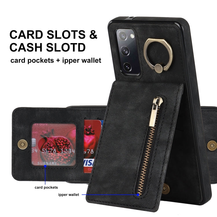For Samsung Galaxy S20 FE Retro Ring and Zipper RFID Card Slot Phone Case