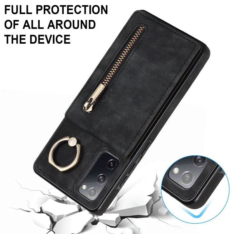 For Samsung Galaxy S20 FE Retro Ring and Zipper RFID Card Slot Phone Case