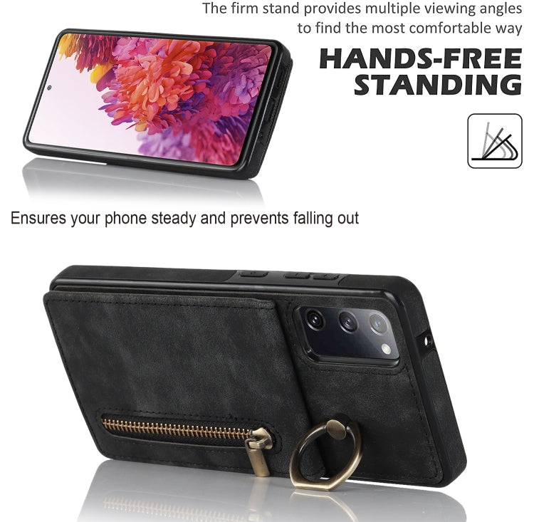 For Samsung Galaxy S20 FE Retro Ring and Zipper RFID Card Slot Phone Case