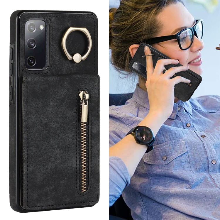 For Samsung Galaxy S20 FE Retro Ring and Zipper RFID Card Slot Phone Case