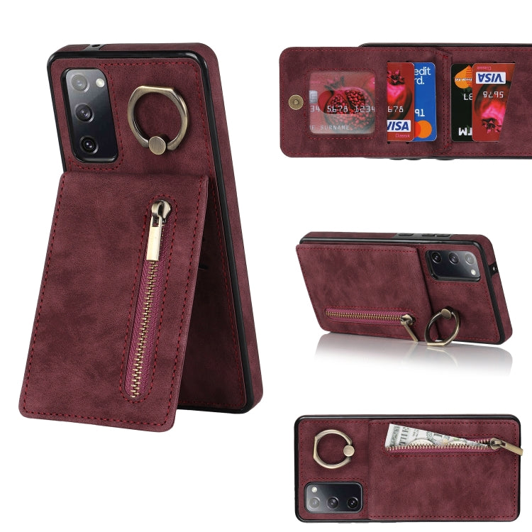 For Samsung Galaxy S20 FE Retro Ring and Zipper RFID Card Slot Phone Case