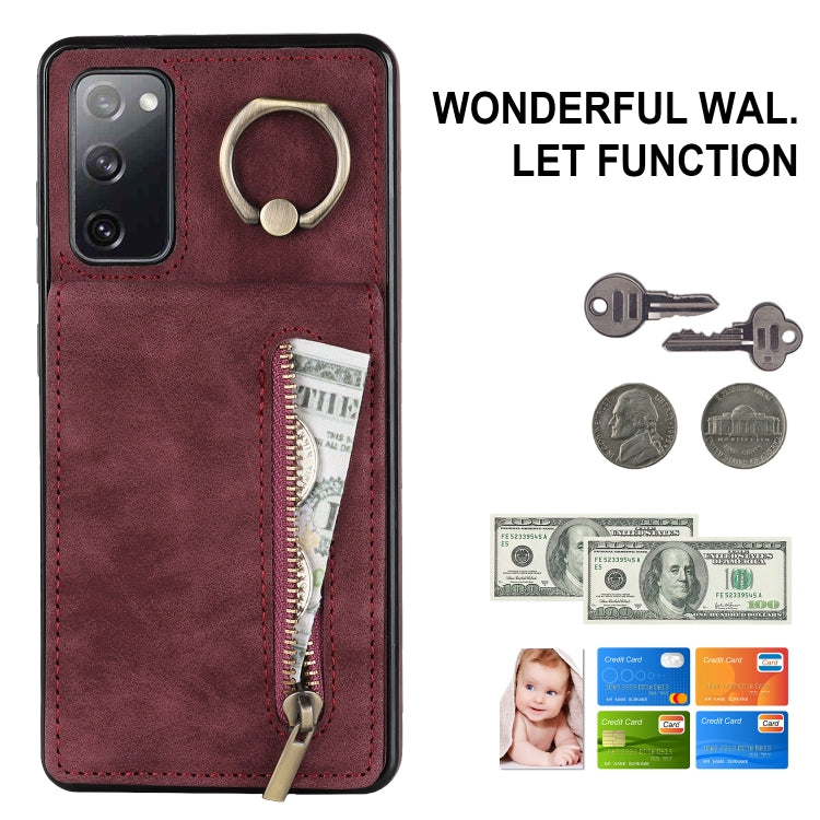 For Samsung Galaxy S20 FE Retro Ring and Zipper RFID Card Slot Phone Case