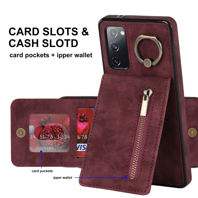 For Samsung Galaxy S20 FE Retro Ring and Zipper RFID Card Slot Phone Case