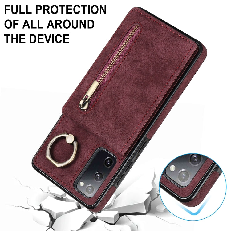 For Samsung Galaxy S20 FE Retro Ring and Zipper RFID Card Slot Phone Case