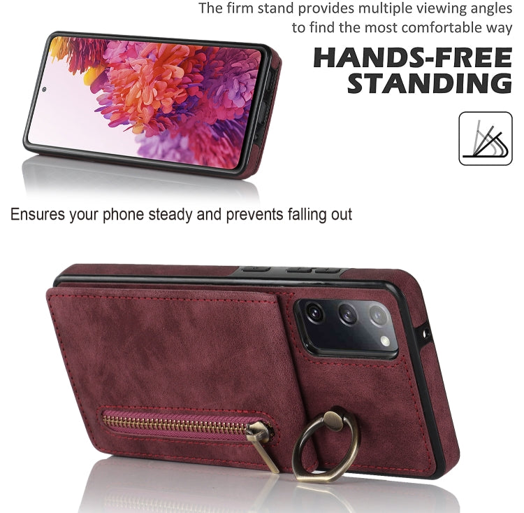 For Samsung Galaxy S20 FE Retro Ring and Zipper RFID Card Slot Phone Case