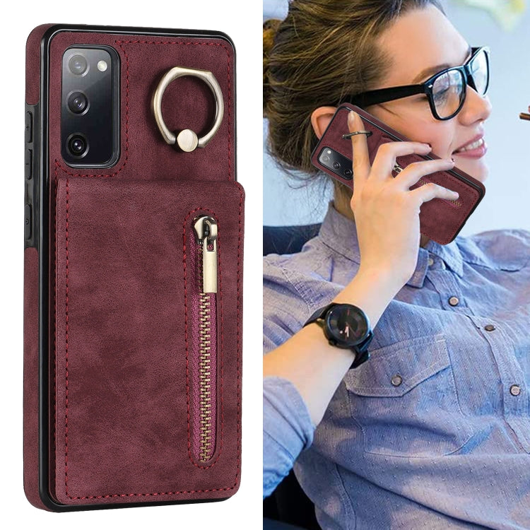 For Samsung Galaxy S20 FE Retro Ring and Zipper RFID Card Slot Phone Case