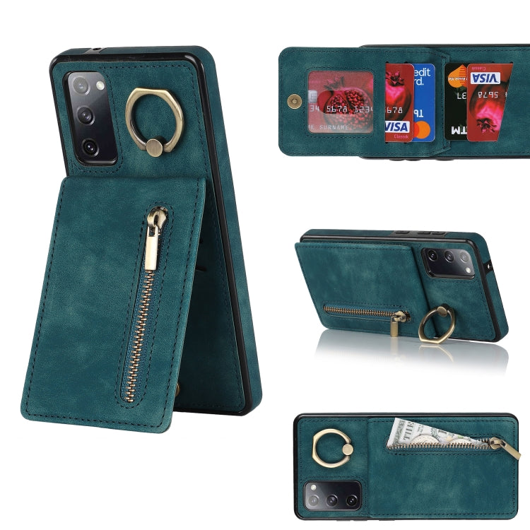 For Samsung Galaxy S20 FE Retro Ring and Zipper RFID Card Slot Phone Case