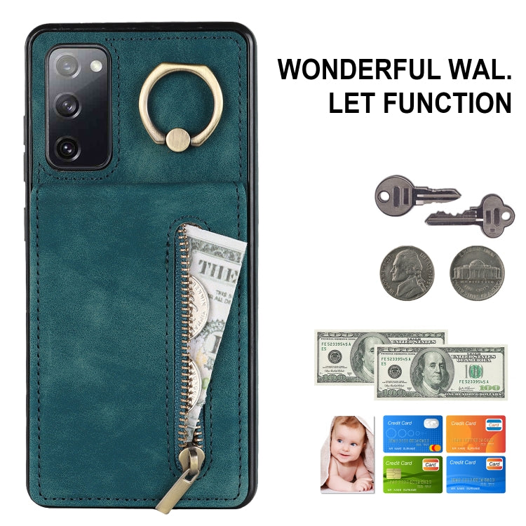 For Samsung Galaxy S20 FE Retro Ring and Zipper RFID Card Slot Phone Case
