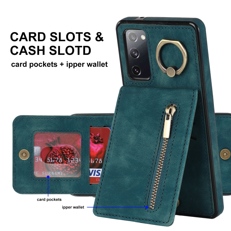 For Samsung Galaxy S20 FE Retro Ring and Zipper RFID Card Slot Phone Case