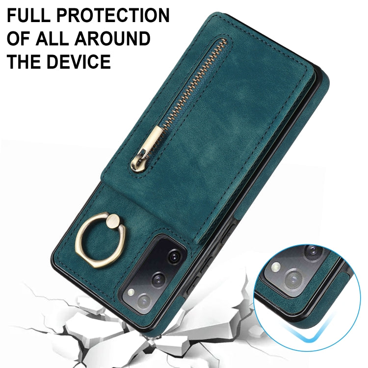 For Samsung Galaxy S20 FE Retro Ring and Zipper RFID Card Slot Phone Case
