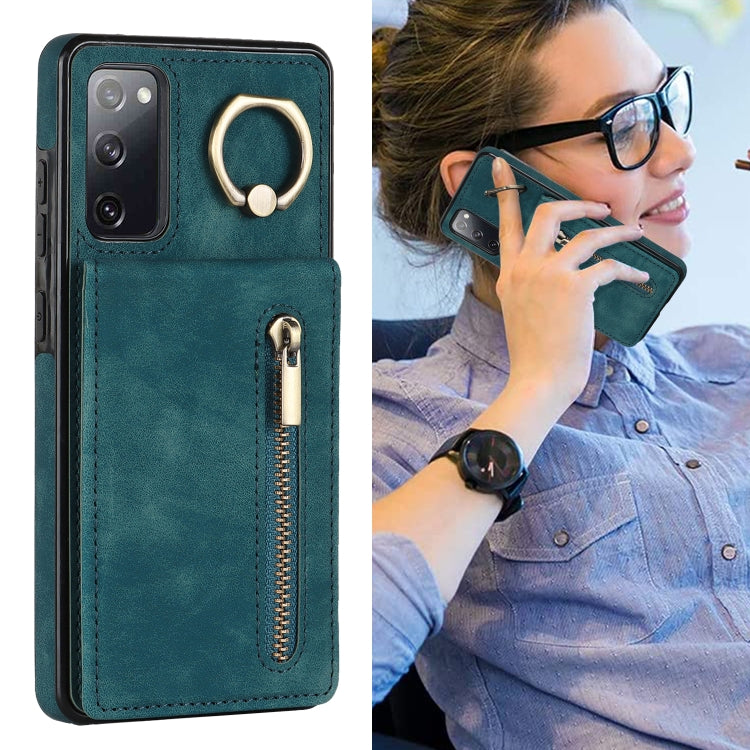 For Samsung Galaxy S20 FE Retro Ring and Zipper RFID Card Slot Phone Case