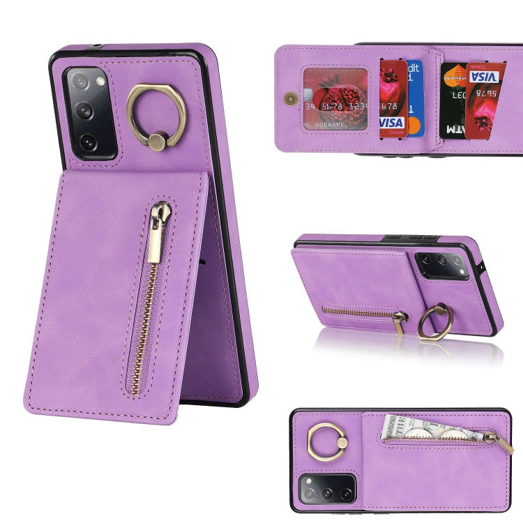 For Samsung Galaxy S20 FE Retro Ring and Zipper RFID Card Slot Phone Case
