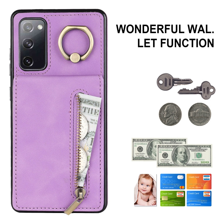 For Samsung Galaxy S20 FE Retro Ring and Zipper RFID Card Slot Phone Case