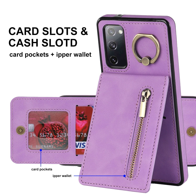 For Samsung Galaxy S20 FE Retro Ring and Zipper RFID Card Slot Phone Case
