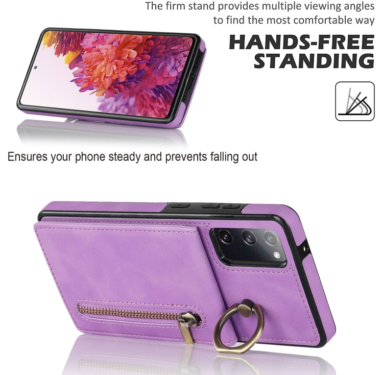 For Samsung Galaxy S20 FE Retro Ring and Zipper RFID Card Slot Phone Case