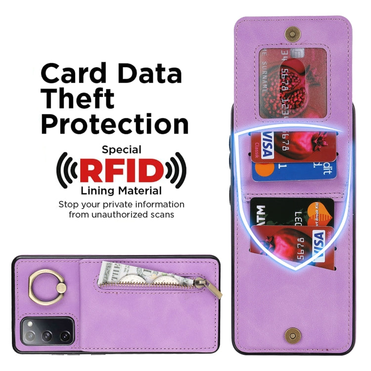 For Samsung Galaxy S20 FE Retro Ring and Zipper RFID Card Slot Phone Case