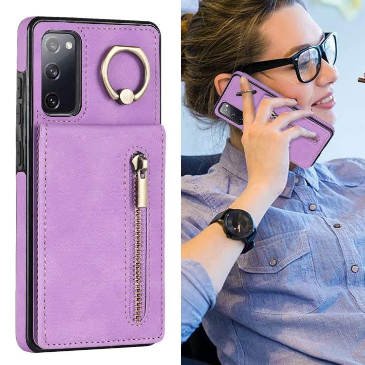 For Samsung Galaxy S20 FE Retro Ring and Zipper RFID Card Slot Phone Case