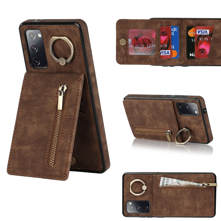 For Samsung Galaxy S20 FE Retro Ring and Zipper RFID Card Slot Phone Case