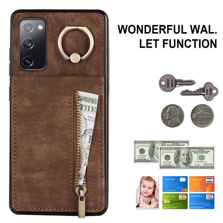 For Samsung Galaxy S20 FE Retro Ring and Zipper RFID Card Slot Phone Case