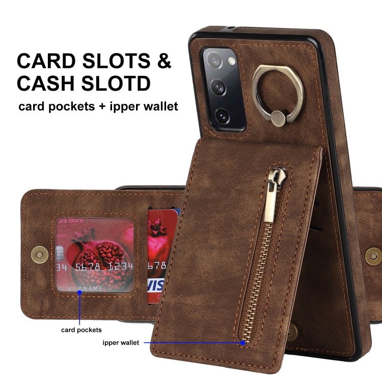 For Samsung Galaxy S20 FE Retro Ring and Zipper RFID Card Slot Phone Case
