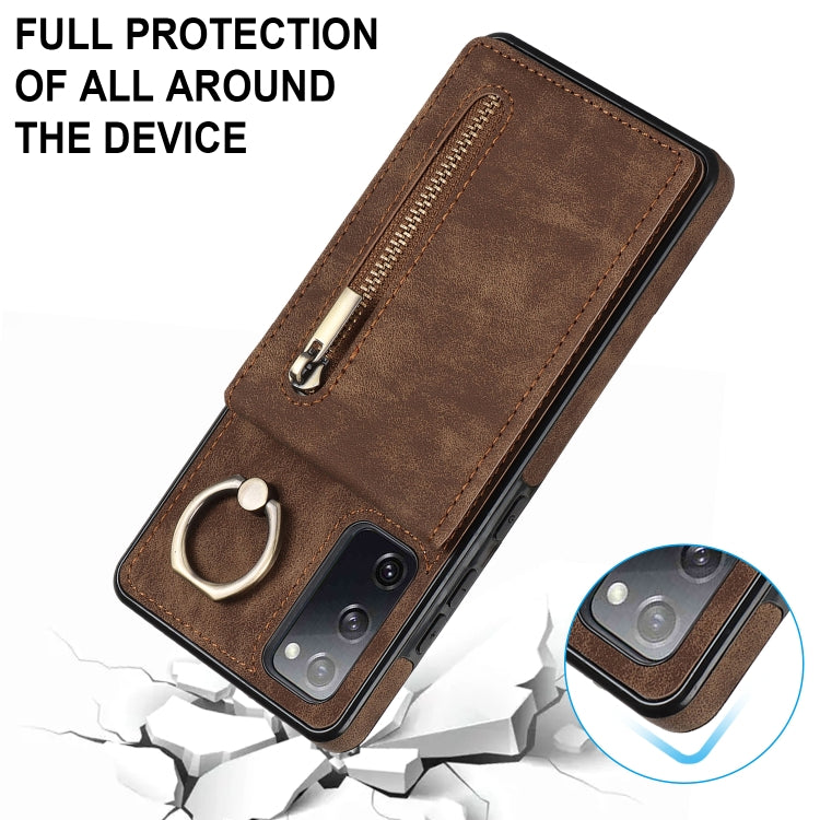 For Samsung Galaxy S20 FE Retro Ring and Zipper RFID Card Slot Phone Case