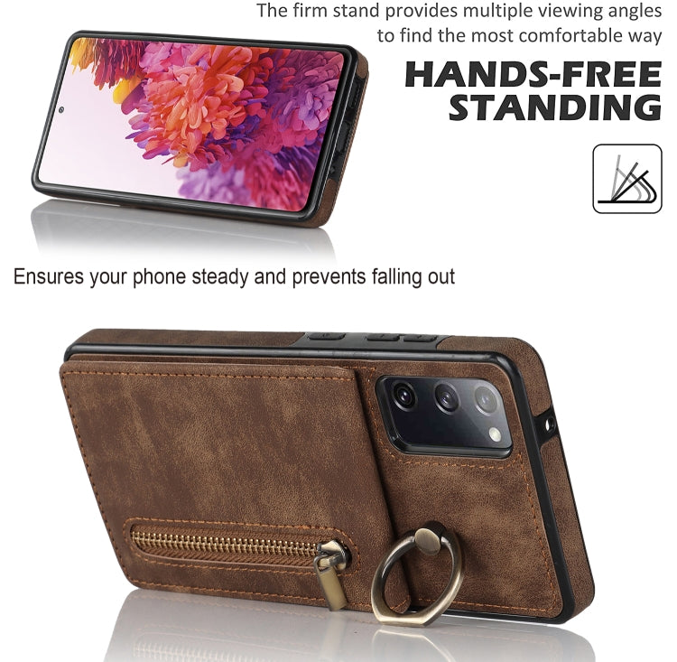 For Samsung Galaxy S20 FE Retro Ring and Zipper RFID Card Slot Phone Case