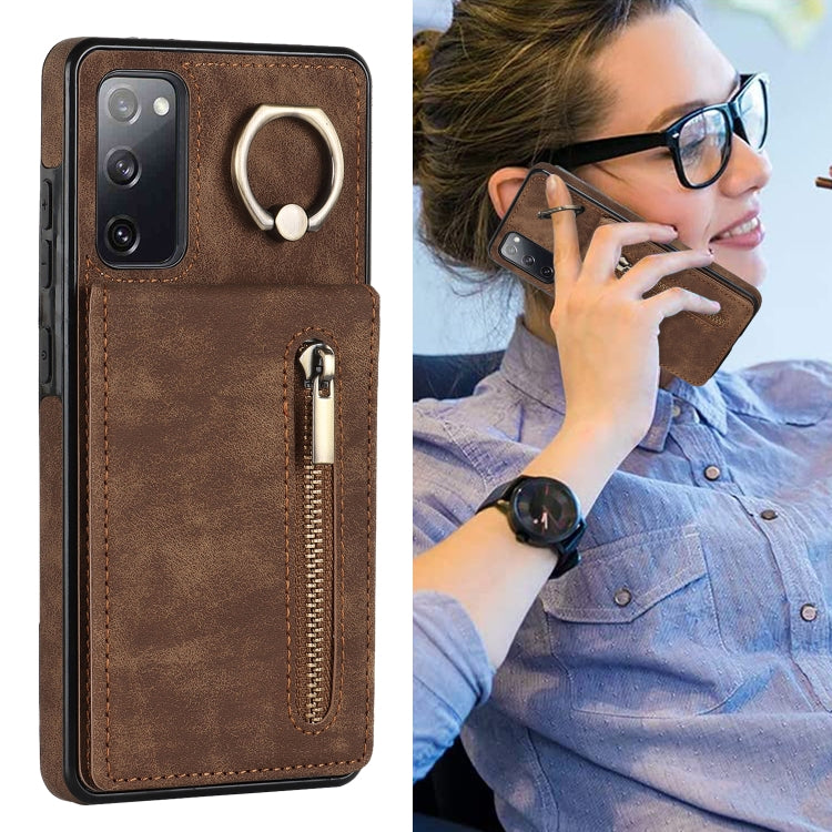 For Samsung Galaxy S20 FE Retro Ring and Zipper RFID Card Slot Phone Case