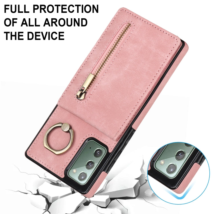 For Samsung Galaxy Note20 Retro Ring and Zipper RFID Card Slot Phone Case
