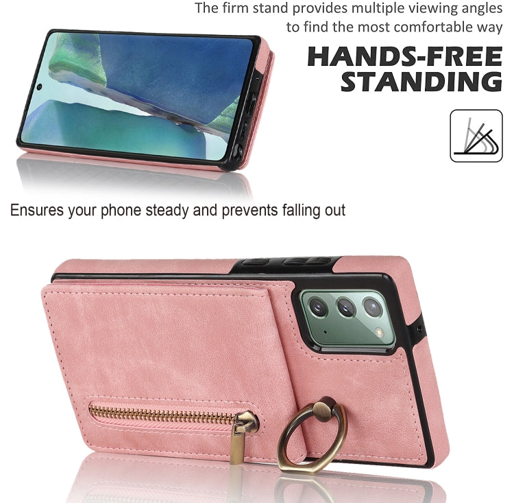 For Samsung Galaxy Note20 Retro Ring and Zipper RFID Card Slot Phone Case