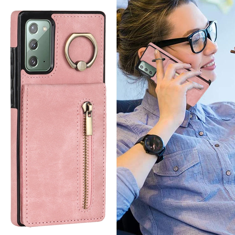 For Samsung Galaxy Note20 Retro Ring and Zipper RFID Card Slot Phone Case