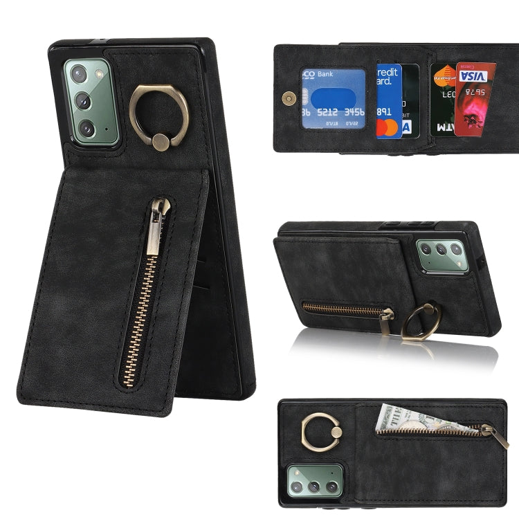 For Samsung Galaxy Note20 Retro Ring and Zipper RFID Card Slot Phone Case